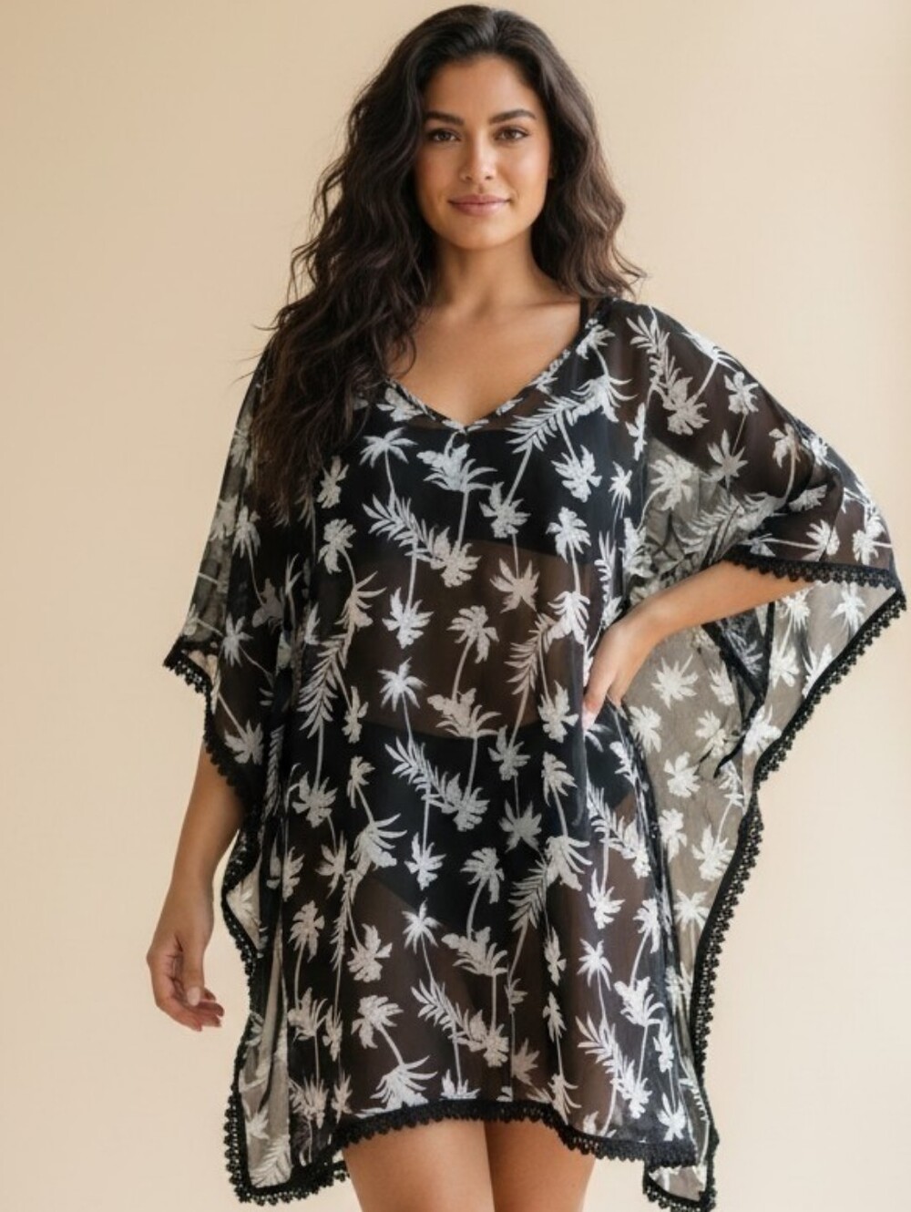 Joe Boxer Black Sheer Palm-Print Swim Coverup